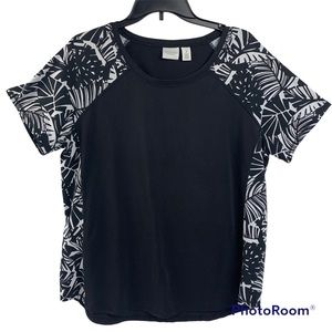 Weekends by Chico's Short Sleeve Top Black White Stretch Pullover